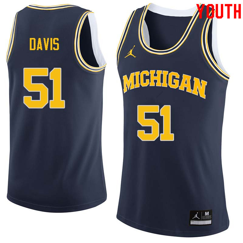 Youth #51 Austin Davis Michigan Wolverines College Basketball Jerseys Sale-Navy